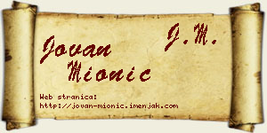 Jovan Mionić vizit kartica